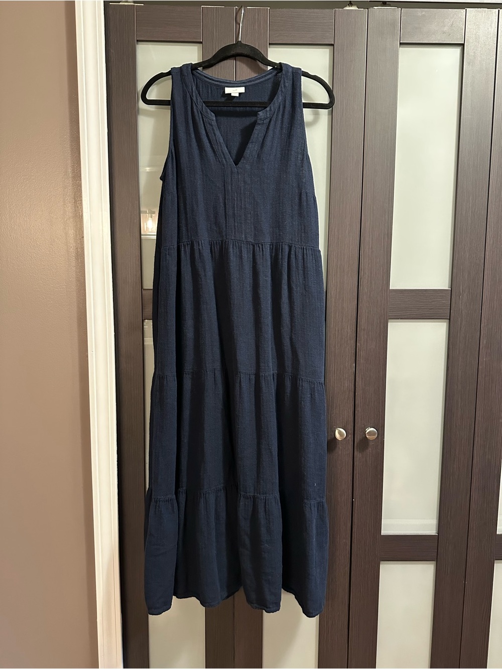 J. Jill Navy Sleeveless Linen Blend Tiered Maxi Dress